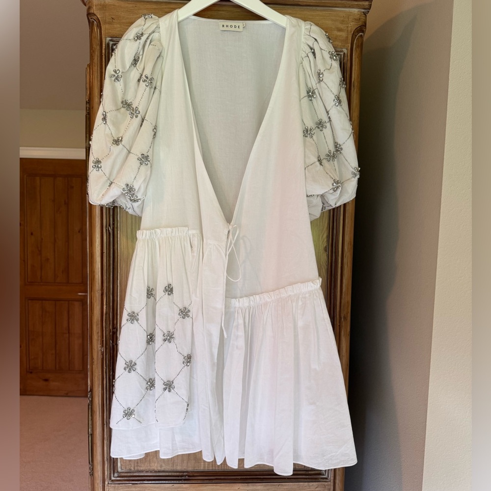 New RHODE Elsa Embellished Cotton Wrap Minidress size S